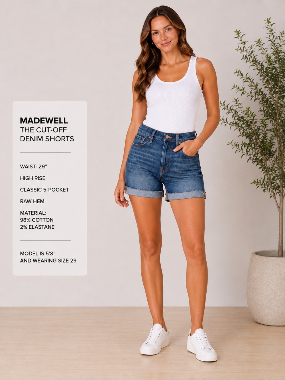 Madewell High-Rise Cut-Off Denim Shorts | Size 29 Raw Hem Premium Stretch Denim